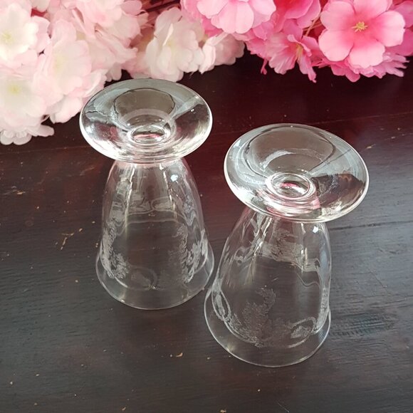 2pc Vintage Bohemia Czech Crystal Etched Thistle 4oz Juice Glasses - Picture 5 of 7